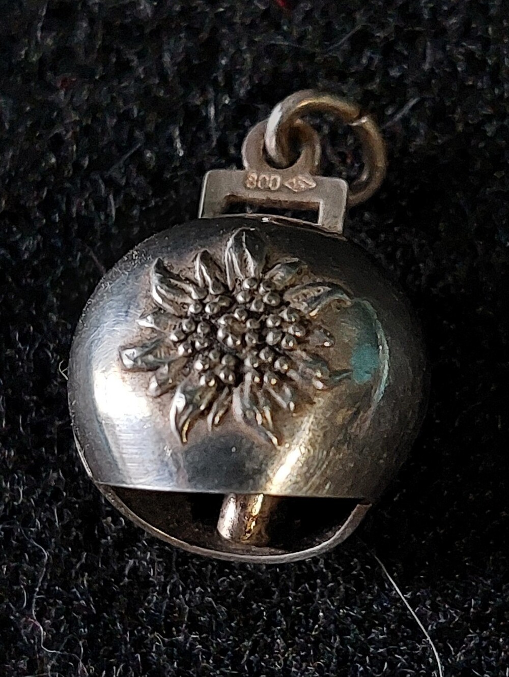 Vintage Edelweiss Tiny Bell Charm, 800 Silver